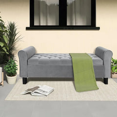 Jerry & Maggie 51-Inch Ottoman with Storage for Bedroom, Velvet Upholstered Bench, Entryway Seating Solution (Velvet, Dark Grey)