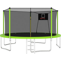 1000 LBS 14FT Outdoor Trampoline with Basketball Hoop & Safety Enclosure Net - ASTM Approved, Heavy-Duty Recreational Trampoline