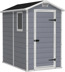 Manor 4x6 Resin Outdoor Storage Shed Kit-Perfect to Store Patio Furniture, Garden Tools Bike Accessories, Beach Chairs and Lawn