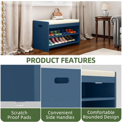 2-Tier Shoe Bench Organizer Entryway Storage Unit Comfortable Cushion Easy Assembly Indoor Use Hallway Mudroom