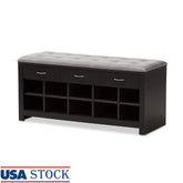 Contemporary Entryway Bench with Shoe Storage Cushioned Seat and Drawers Foam Padded Gray Fabric Upholstered Indoor Furniture