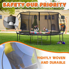 Trampoline, Recreational Trampolines with Enclosure Net and Ladder, Outdoor Anti-Rust Trampolines for Kids and Adults