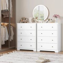 HOUSUIT White Dresser, 4 Drawer Dressers Chest of Drawers, Modern Tall Dresser, Wood Drawer Chest Storage Cabinet,Ivory White