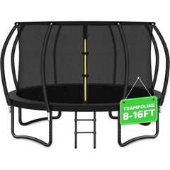 Trampoline, Recreational Trampolines with Enclosure Net and Ladder, Outdoor Anti-Rust Trampolines for Kids and Adults