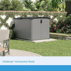 Glidetop Horizontal Outdoor Storage Shed with Pad-Lockable Sliding Lid and Doors, All-Weather Shed for Yard Storage, 57.5" W x