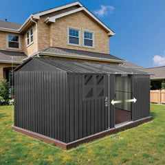 12x10 Ft Storage Shed Outdoor, XL Permanent Steel Building with Window, Sliding Doors and 4 Air Vents for Backyard Garden Patio