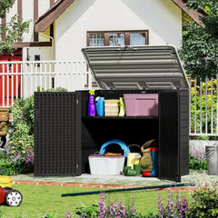 Large Outdoor Storage Shed, 48 Cu Ft Resin Versatile Storage Cabinet for Patio Accessories, Trash Cans & Garden Tools, Durable