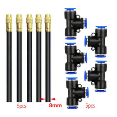 5Pcs Brass Misting Nozzles Tee with 20cm Built in Hose for Outdoor Cooling System Adjustable 360° Rotation Nozzles Sprayer