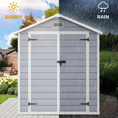 6x4.4 FT Outdoor Resin Storage Shed with Reinforced Floor, All-Weather Bike Storage Shed with Lockable Door, Window and Vent, W