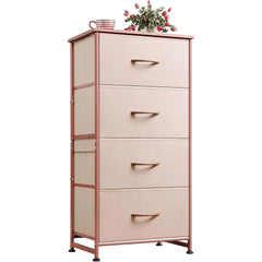 4 Drawers Dresser for Bedroom, Pink Rose Gold Fabric Clothes Storage Organizer Unit, Dresser for Hallway, Entryway, Wood Top