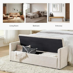 Modern Storage Bench with Throw Pillows, 59.4" Extra Long Bedroom Ottoman Bench for End of Bed, Comfy Upholstered