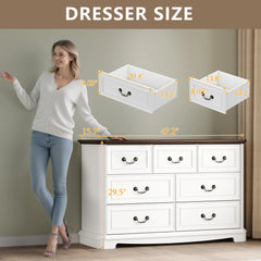 Farmhouse Dresser for Bedroom with 7 Drawer, Wood Vintage Dresser TV Stand for Living Room, Hallway
