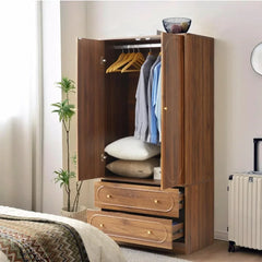 YQXH Fluted Freestanding Armoire Wardrobe Closet with 2 Doors and 2 Storage Drawers, Large Capacity Wardrobe Cabinet
