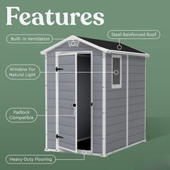 Manor 4x6 Resin Outdoor Storage Shed Kit-Perfect to Store Patio Furniture, Garden Tools Bike Accessories, Beach Chairs and Lawn
