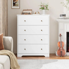 HOUSUIT White Dresser, 4 Drawer Dressers Chest of Drawers, Modern Tall Dresser, Wood Drawer Chest Storage Cabinet,Ivory White
