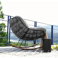 Outdoor Rocking Chair, E-Coated Modern Cozy Lounge Rocker Chair with Cushion for Balcony Porch Patio, Gray
