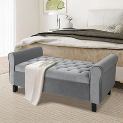Jerry & Maggie 51-Inch Ottoman with Storage for Bedroom, Velvet Upholstered Bench, Entryway Seating Solution (Velvet, Dark Grey)