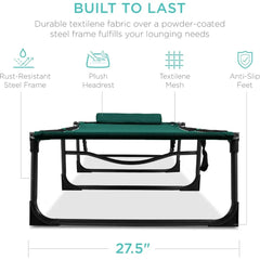 Patio Chaise Lounge Chair, Portable Outdoor Folding Recliner for Lawn, w/ 8 Positions, Handles, 300lb Capacity - Forest Green