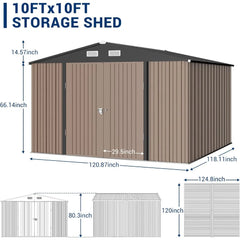 Galvanized Steel Outdoor Storage Shed - 10x10 Feet for Backyard, Patio, Lawn, and Tool Storage