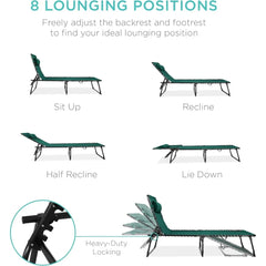 Patio Chaise Lounge Chair, Portable Outdoor Folding Recliner for Lawn, w/ 8 Positions, Handles, 300lb Capacity - Forest Green