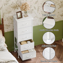 White Tall Dresser For Bedroom, Closet Organizers And Storage Tall Fabric Dresser For Closet, Drawer Organizer With 5 Drawers,