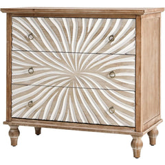 Royalcraft 3 Drawer Dresser with Pattern Carved Drawers, Vintage 3 Chest of Drawers for Bedroom, Wide Nightstand with Gourd Legs