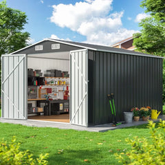 10x12 FT Outdoor Storage Shed, Metal Garden Tool Shed with Updated Frame Structure and Lockable Doors, Ideal for Backyard Garden