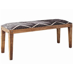 Contemporary Upholstered Wood Bench Natural Mango Fabric Indoor Seating Decorative Tufted Design Perfect Hallway Bedroom