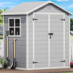 6x4.4 FT Outdoor Resin Storage Shed with Reinforced Floor, All-Weather Bike Shed with Lockable Door, Window and Vent, W