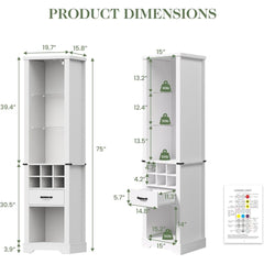 RoyalCraft Buffet Cabinet with LED Light, Narrow Buffet Sideboard with Drawers and Glass Adjustable Shelves for Dining Room