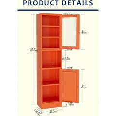 YQXH Orange Metal Storage Cabinet with Glass Door, Metal Locker Storage Cabinet with 3 Adjustable Shelves and 2 Doors