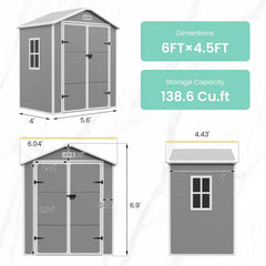 Outdoor Resin Storage Shed 6x4.5 FT, Plastic Garden Shed for Bike, Garbage Can, , Outside Sheds with Lockable Door for Back