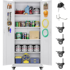 YQXH 73''H Metal Garage Storage Cabinet with Pegboard, Rolling Tool Cabinets on Wheels,Steel Locker