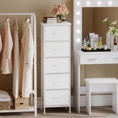 White Tall Dresser For Bedroom, Closet Organizers And Storage Tall Fabric Dresser For Closet, Drawer Organizer With 5 Drawers,