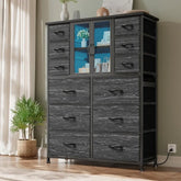 Tall Dresser with 12 Drawers Dresser for Bedroom with Charging Station&Mesh Door Fabric Dressers Black, 11.8"D x 37.8"W x 50.6"H