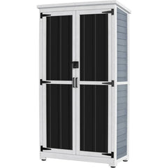 Outdoor Storage Cabinet Wood & Metal Garden Shed with Waterproof Roof and Sturdy Lockable Doors 66"