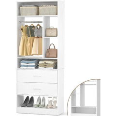 YQXH 24 Inches Closet System with 2 Wood Drawers, 2FT Small Closet Organizer System with 6 Shelves