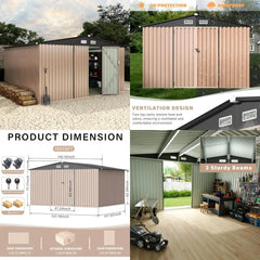 Outdoor Metal Storage Sheds: 10x12 FT Lockable Tool Shed Kit for Yard and Garden Use