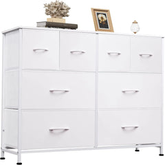 Dresser for Bedroom with 8 Drawers, Wide Fabric Dresser for Storage and Organization, Bedroom Dressers, Chest of Drawers, White