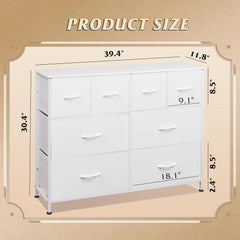 Dresser for Bedroom with 8 Drawers, Wide Fabric Dresser for Storage and Organization, Bedroom Dressers, Chest of Drawers, White