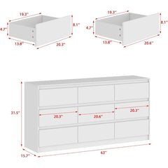 Hitow 9 Drawer Dresser for Bedroom with Deep Drawers, Large Floor Wood Dressers & Chest (63"W x 15.7"D x 31.5"H)