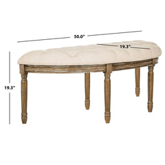 Rustic Semi Circle Bench Tufted Linen Upholstered Durable Wood Frame Indoor Seating Classic Home Decor 550 lbs Capacity