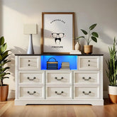 White Dresser for Bedroom with Charging Station & Led Lights,55.02" TV Stand with 8 Drawers,Dressers & Chests of Drawers