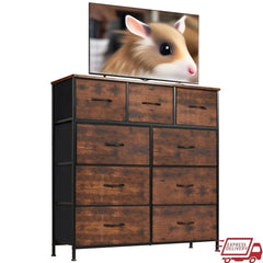 9 Drawer Dresser Fabric Storage Cabinet Rustic Home Office Organizer Eco-Friendly MDF Easy Assembly Modern Design