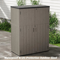 "Vertical Outdoor Storage Cabinet with 57 Cubic Feet Capacity, Waterproof Resin Shed for Patio and Garden Tools"