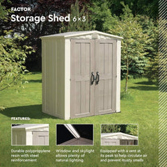 Factor 6x3 Outdoor Storage Shed Kit-Perfect to Store Patio Furniture, Garden Tools Accessories, Beach Chairs and Push Lawn