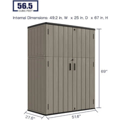 "Vertical Outdoor Storage Cabinet with 57 Cubic Feet Capacity, Waterproof Resin Shed for Patio and Garden Tools"