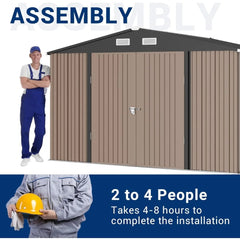 Galvanized Steel Outdoor Storage Shed - 10x10 Feet for Backyard, Patio, Lawn, and Tool Storage