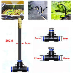 10PCS Universal Automatic Irrigation Sprinkler Kit Outdoor Misting Cooling System Brass Mist Nozzle 8/12mm Hose Tee