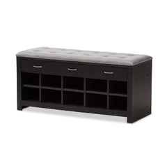 Contemporary Entryway Bench with Shoe Storage Cushioned Seat and Drawers Foam Padded Gray Fabric Upholstered Indoor Furniture